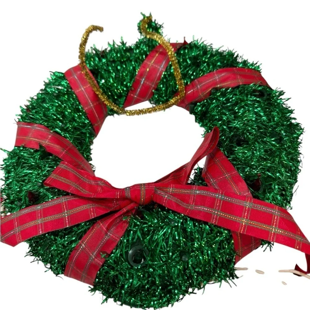 GE Festive Lighted Wreath - Green and Red 12 lights VTG As Is Original Box